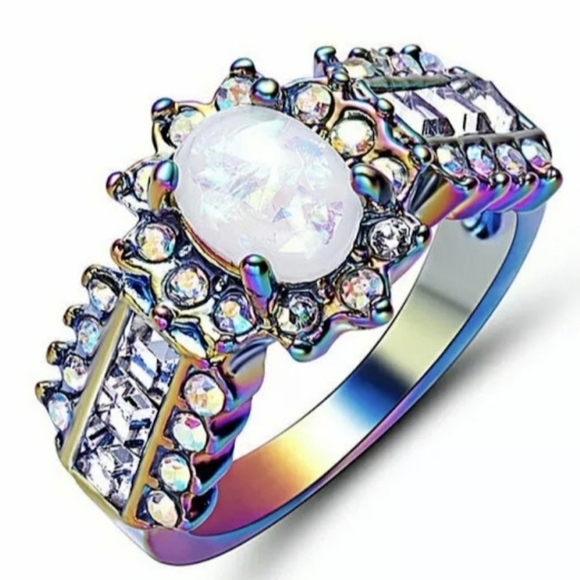 New Fire White Opal Rainbow Hematite Ring. - Picture 3 of 4